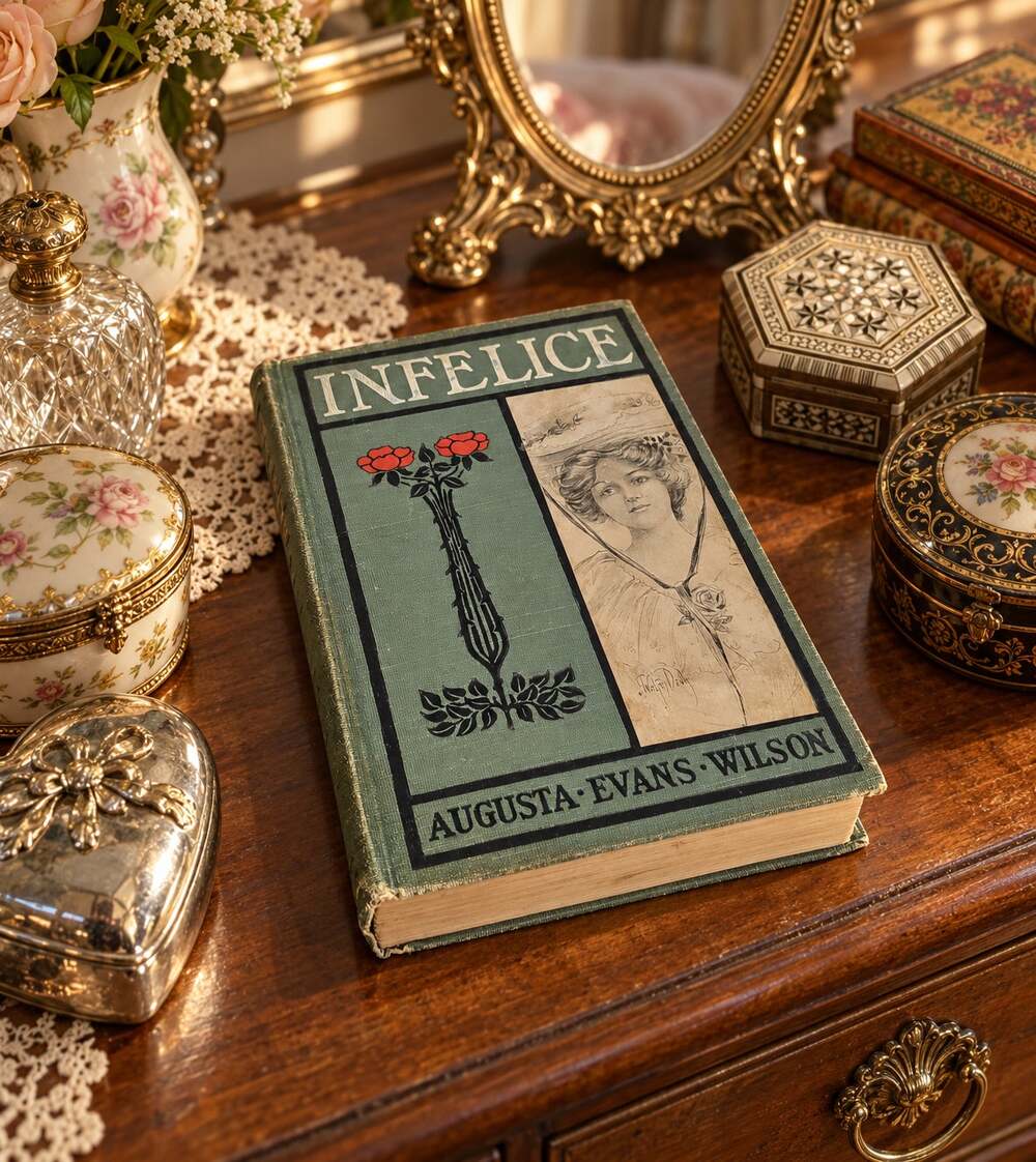 Vintage Hardcover Book Infelice Augusta Evans Wilson Green Floral 1903 Cottage